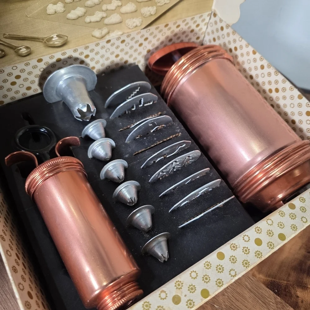 Vintage Sears Cooky Press & Cake Decorator Set Copper and Silver Tone
